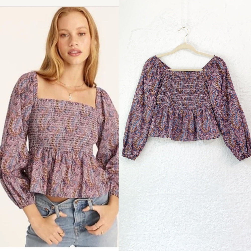 J. Crew Liberty Tropical Prince Print Puff Sleeve Smocked Top XS